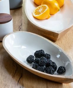 BH MANGO WOOD & WHITE ENAMEL OVAL DISH, SMALL ENTERTAINING
