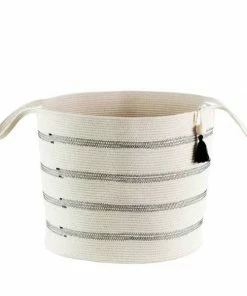 MM IVORY COTTON STRIPED FLOOR BASKETS (SOUTH AFRICA)
