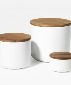 BH ACACIA LID WHITE STONEWARE HYGGE