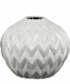 UT WHITE EMBOSSED WAVE WIDE VASE